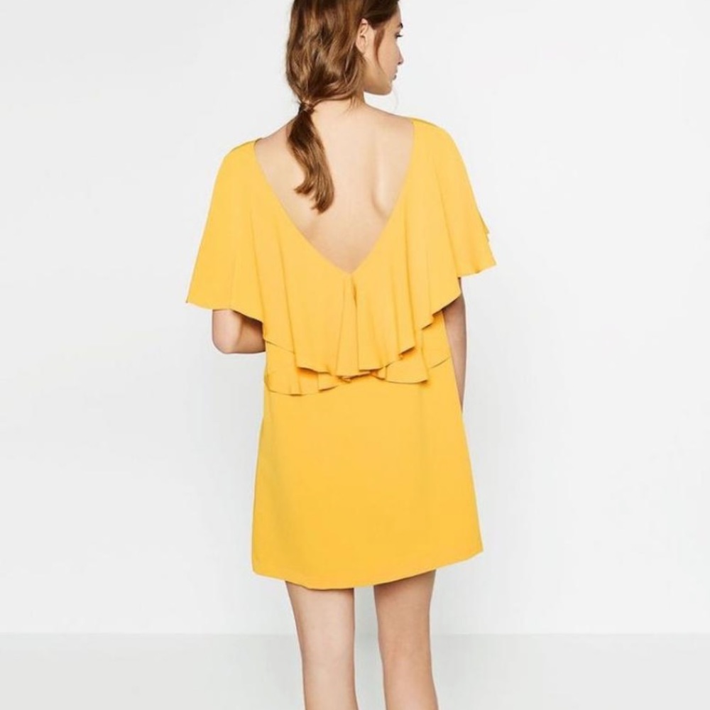 💚 zara ruffle back shift dress